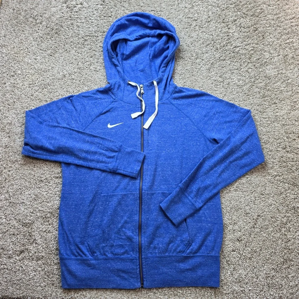Nike Gym Hoodie Womens Medium Blue Heather Full Zip Swoosh Sweater Ladies